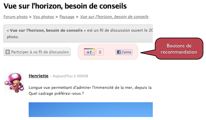 Boutons de recommandation plus one J'aime
