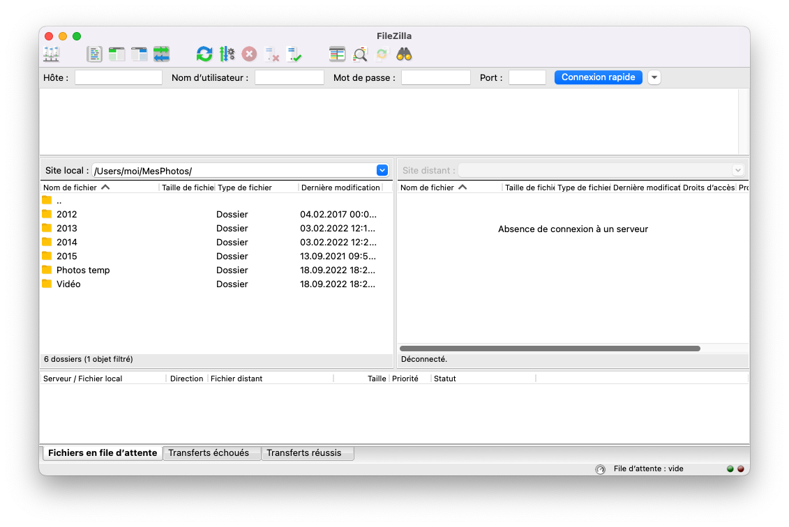 Transfert d'images avec Filezilla