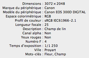 Affichage des métadonnées images dans le Finder Mac