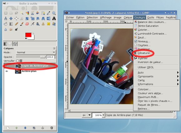 Désaturation de l'image sous Gimp