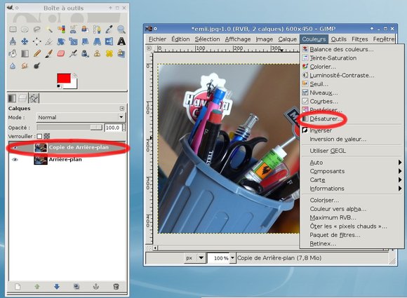 Désaturation de l'image sous Gimp